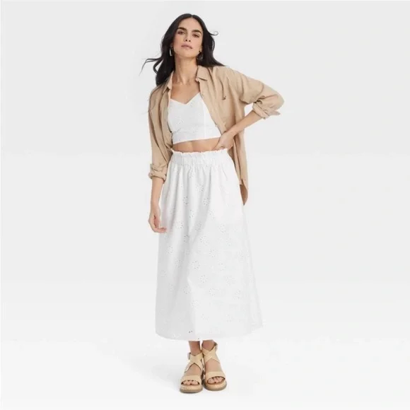 NWT Universal Thread White Eyelet Crop Top & Midi Skirt Set XXL - Picture 5 of 7